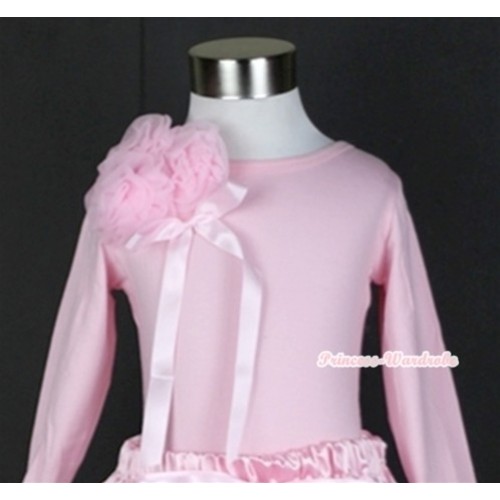 Light Pink Long Sleeve Top with Bunch of Light Pink Rosettes& Light Pink Bow TW316 